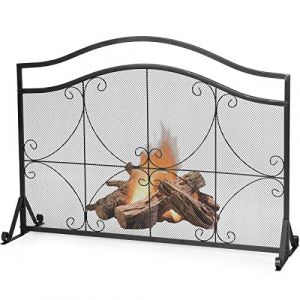 COSTWAY Pare-étincelles Cheminée Métal Barrière Sécurité Pare-feu Protection Grille, Pare Feu Cheminée Unique en Fer Anti-Étincelles Autoportante, 112x33x83CM (Modèle 1) (FDS GmbH, neuf)