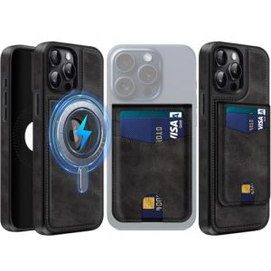 MOBESV 2 in 1 Coque en Cuir pour iPhone 15 Pro avec Portefeuille Support, &Eacute;tui Magn&eacute;tique Compatible avec MagSafe, Housse avec Porte Cartes &Eacute;l&eacute;gant (Noir) (NineFox, neuf)