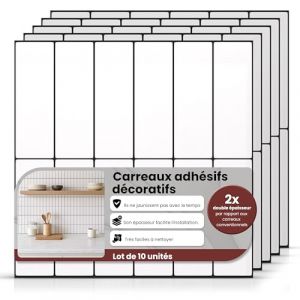 AMARA DECO - 10 Pi&egrave;ces Carrelage Adh&eacute;sif Mural Salle de Bain & Cuisine 30x30cm. Cr&eacute;dence Adh&eacute;sive pour Cuisine, Effet Carrelage Authentique 3D, R&eacute;sistant &agrave; la Chaleur et Facile &agrave; Nettoyer (La Casita de Amara, neuf)