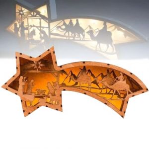 SPAYEIM Lampe de bureau en forme d'étoile pour la Nativité de Noël,ornements de Noël en bois à LED,lampe de bureau en forme d'étoile pour la Nativité de Noël (A) (C'est l'amour, neuf)