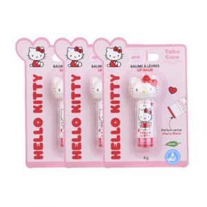 TAKE CARE | Baumes &agrave; l&egrave;vres Hello Kitty | Nourrit, prot&egrave;ge & r&eacute;pare les l&egrave;vres s&egrave;ches ou abim&eacute;es | Vitamine E | Parfum Cerise | +90% d'ingr&eacute;dients naturels | Vegan | Lot de 3 (Cosmeco, neuf)