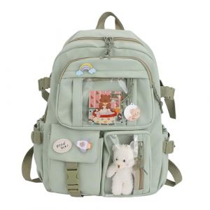 Sac &agrave; dos Kawaii pour L'&eacute;cole, Sac &agrave; dos Mignon avec Accessoires Kawaii, Broche et Pendentif,Animal en Peluche (Green) (wulizizi, neuf)
