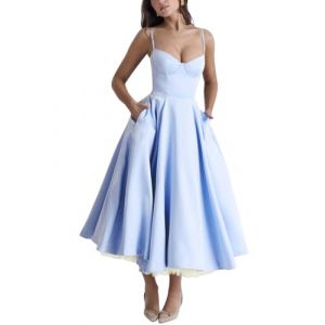 Minetom Robe Longue Femme Spaghetti Robe De Soir&eacute;e Florale Chic Et Elegant Robe De Plage sans Manches Robe &Eacute;t&eacute; D&eacute;contract&eacute;e Imprim&eacute; Swing pour Bal Mariage Cocktail Party Dress A Bleu M (B.W.S KIT, neuf)