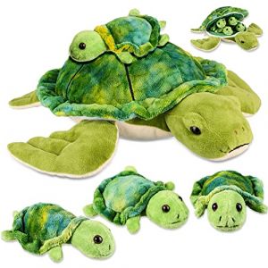 Tortue en Peluche 12 Pouces avec 4 Pièces Petites Tortues en Peluche Tortue de Mer en Peluche Douce Jouets d Animal en Peluche Coussin Étreignant de Tortue pour Fête d Anniversaire (HuiweiSailing, neuf)