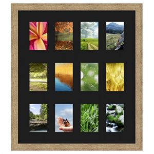 Cadres Photos pêle mêle multivues Noir 12 Photo(s) 10x15 Passe Partout, Cadre Photo Mural 58x60 cm Naturel Beige, 3.5 cm de Largeur (RK Cadres, neuf)