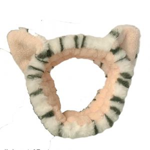 QXWD Bandeau à oreilles de chat pour femme Motif tigre Maquillage Lavage Bandeau en peluche pure élastique Turban Accessoires pour cheveux (NRDZSW UK, neuf)