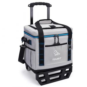 TOURIT 29L Glacière Roulante Souple Portable pour 50 Canettes, Espace Robuste sur Roues pour Un Transport Facile, Congélateur de Plage, Glacière Anti-Fuite pour Les Achats Alimentaires, Gris (Jierhan FR, neuf)