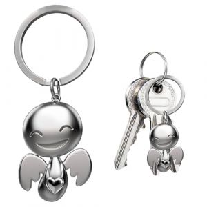 WUSJCOF Ange Gardien,1 Pièce,Porte-bonheur en Métal,Pendentif en Forme d'Ange avec Cœur,pour Examens ou Voiture,Clé Femme,Porte Clef,Convient comme Cadeau pour Petite Amie,Collègues (Argent) (NAROU DUTEN, neuf)