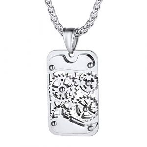 Richsteel Pendentif Collier Homme Roue Tourne Coup&eacute; Dog Tag Personnalis&eacute; Collier Pendentif Plaque en Argent&eacute;,Dog Tag Style Militaire Arm&eacute;e pour Homme Pendentif d&rsquo;Identification Personnalis&eacute; ID (Richsteel Jewellery, neuf)