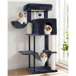 Gitelsnour Arbre &agrave; Chat, Tour de Jeux pour Chats Interieur, Tour &agrave; Chat de 110 cm avec Tube en Acier Robuste, hamac, Niche pour Petits Chats et Chatons, poteaux &agrave; griffer, Gris fonc&eacute; GCT004SG (Gitelsnour Home, neuf)