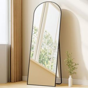 Hzuaneri Miroir Int&eacute;gral, 160 X 50 CM, Miroir Arqu&eacute; sur Pied avec Support, Pleine Longueur, Verre Tremp&eacute;, Cadre en Alliage d'aluminium, pour Chambre, Salon, Entr&eacute;e, Noir DM41999B (Hzuaneri FR, neuf)