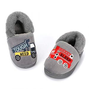 LACOFIA Chaussons antidérapantes d'hiver pour garçons Pantoufles de Maison Chaudes en Peluche Enfant Gris 31/32 (Lacofia, neuf)