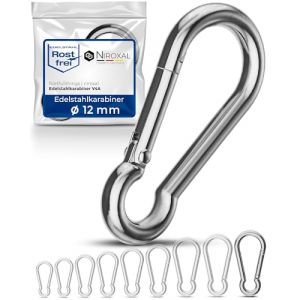 NietFullThings 1 mousqueton grand 12 mm d'&eacute;paisseur en acier inoxydable crochet porte-cl&eacute;s sans &oelig;illet capacit&eacute; de charge de rupture 2 100 kg mousqueton en acier inoxydable 12 x 140 mm balan&ccedil;oire (NietFullThings, neuf)