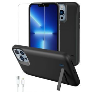 Gladgogo Coque batterie pour iPhone 13/14, 8500 mAh, ultra fine, rechargeable, charge rapide, avec protecteur d'&eacute;cran, batterie de secours pliable et portable pour iPhone 13/14 (6,1"), noir (AcmeT-UK, neuf)