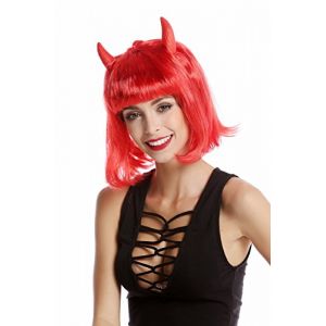 WIG ME UP - 91421-ZA13 Perruque rouge carr&eacute; court long dame carnaval halloween diable sexy diablesse cornes rouges (VK Event Fashion, neuf)