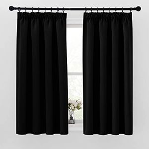 PONY DANCE Rideau Court Occultant Thermique Draperies Opaque, Double Rideaux Isolants Brise Vue pour Chambre Fille Garçons Enfant Adulte, L 140 sur H 137 cm, Noir, Lot de 2 (RYB HOME EU, neuf)