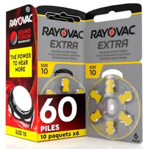 60 Piles pour Appareils Auditifs Rayovac Extra Size 10 Technologie Suond Fusion - 10 Plaquettes de 6 Piles (Eurocali, neuf)