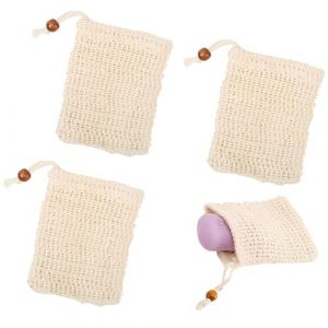 YUVKIN 3 pi&egrave;ces Sac &agrave; savon moussant avec cordon, Sisal naturel, Pour la douche, shampoing solide bio, savon solide, microbille, bain moussant bio, feuille de voyage, mini savon (14,84 x 9,39 cm) (HerEdit, neuf)