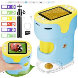 AXFEE 1000X Microscope Numérique Portable pour Enfants, Écran 4K 2,0", Microscope Numérique Portable Rechargeable, microscope de Poche avec Set de Diapositives, Carte Mémoire 32G, Caméra Microscopique (Ouuze, neuf)