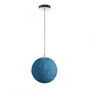 LIGKIN Suspension en Rotin Lustre Lampe de plafond en Osier Naturel E27 Abat-jour en Rotin Vintage Lampe Suspendue D&eacute;coration pour Restaurant Chambre d'enfant Caf&eacute;, &Oslash;20cm (Bleu) (LigKin Light, neuf)