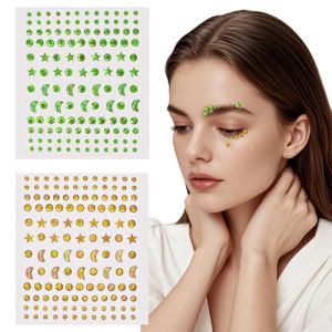 Yamobi Lot de 2 pierres précieuses pour visage de lune - Pierres précieuses - Bijoux de carnaval - Strass autocollants - Pour festival, carnaval de musique (vert, orange) (DOZRRA, neuf)