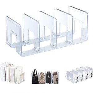 Elezeal Serre-livres pour étagères - 4 emplacements en acrylique - Trieur de fichiers de bureau - Support antidérapant pour livres, CD, bureau, maison et école (1 pièce) (Saiyidianshang, neuf)