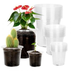 KINGLAKE Pots de Fleurs en Plastique, Pot pour Semis, 10/12.7/16.5 cm, 36 Pcs Godet de Culture Rempotage, Godet Repiquage Plantation Transparent, pour Semis, Orchid&eacute;es, Graines- Tailles Mixtes (JH Gardening, neuf)