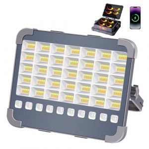 MASMEJOR Projecteur LED Rechargeable 100W 10000LM, Projecteur de Chantier avec Double Panneaux Solaires et Lampe Torche 15000mAh, Lampe de Travail pour Camping, Chantier, Garage, P&ecirc;che, Jardin (Joyhome Security, neuf)