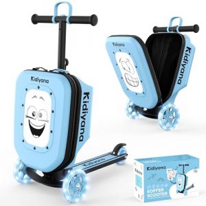 Kidiyana Valise scooter pour enfant avec roulettes et roues LED, guidon r&eacute;glable en hauteur, fen&ecirc;tre de visualisation A5, extension de l'espace de rangement de 7 cm, convient comme bagage &agrave; main (Trade 2u, neuf)