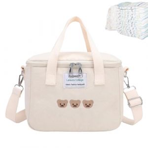 Whnbuij Sac &agrave; langer - Joli sac &agrave; langer de voyage - Petit sac &agrave; langer - 24 x 13 x 19 cm - Grand sac de rangement avec compartiment isol&eacute; - Sac &agrave; langer r&eacute;glable pour cadeaux de douche, Blanc., Voir (ruixjz, neuf)