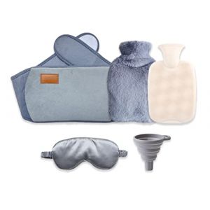 Hitopin 3 en 1 Bouillotte en Caoutchouc, 1L Bouillotte en Caoutchouc avec Couvre-Taille+Housse Polaire+Masque pour Les Yeux+Entonnoir, Pour le Soulagement des Douleurs Abdominales et Epaules (Gris) (ShenzhenShiHaiTuoPinKeJiYouXianGongSi, neuf)