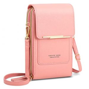 AIFILLE Petite Sac Femme Bandouli&egrave;re en Cuir PU Transparente Pochette Telephone Portable avec Sangle R&eacute;glable Femme, Rose (AIFILLE, neuf)