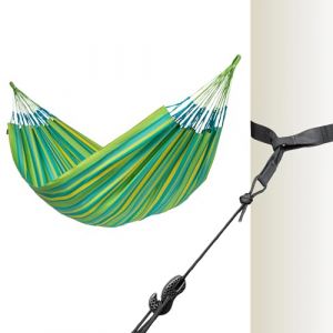 La Siesta® Grand hamac classique double Brisa avec support pour arbre, kit de suspension pour intérieur et extérieur, résistant aux intempéries, vert citron (LA SIESTA, neuf)