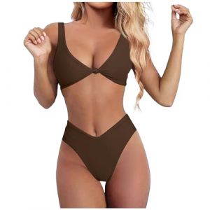 Maillot De Bain Transbronzant Femme Maillot de Bain Deux pièces Femme Bikini Maillot de Bain Taille Haute Bikini Ensemble Maillot de Bain Maillot De Bain Bronzant Femme (ZA-Brown, M) (Principal-LIKE, neuf)