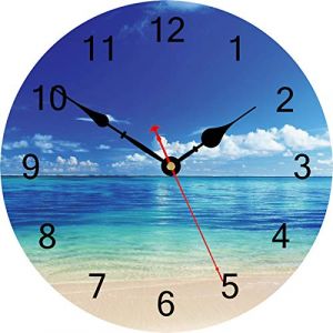 TAHEAT Horloge Murale Bleue paisible, silencieuse, sans tic-tac, Beau Ciel de Plage, Horloge Murale d&eacute;corative Facile &agrave; Lire pour Cuisine, Salle de Bain, Salon, d&eacute;coration d'int&eacute;rieur, 34 cm (TAHEAT FR, neuf)