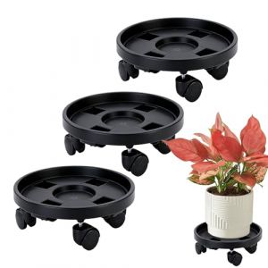 BORDEAG 3 Pi&egrave;ces Porte Plante a roulettes, 29.5 x 29.5 x 5 cm Soucoupe Pot Fleur, Soucoupe Pot Fleur, Supports de Pots de Fleurs &agrave; roulettes pour Int&eacute;rieur et Ext&eacute;rieur Capacit&eacute; de Charge 50 Kg Noir (SwiftCart Azalaya, neuf)
