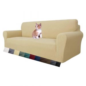 MAXIJIN Housse de canap&eacute; Extensible pour canap&eacute; 3 Places, 1 pi&egrave;ce Housses de canap&eacute; universelles Salon Jacquard Meubles Protecteur Chiens Pet Friendly Fitted Couch Housse (3 Places, Beige) (MAXIJIN EUSHOP, neuf)