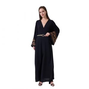 KRUIHAN Abaya Noire pour Femme, Tenue de Pri&egrave;re &agrave; Manches Longues, Brod&eacute; Abaya Ouverte, Pri&egrave;re Islamique Djellaba, Dubai Moroccan Arab Robe pour Femme (zhruiqun, neuf)