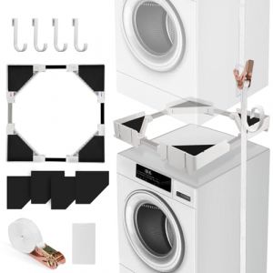 Nastopee Kit Superposition Lave Linge Seche Linge Universel, Kit D&rsquo;empilage pour Machine a Laver avec Sangles &agrave; Cliquet, R&eacute;glable 45-68cm Cadre de Connexion pour Lave Linge et S&egrave;che Linge (SILVER LION Limited, neuf)