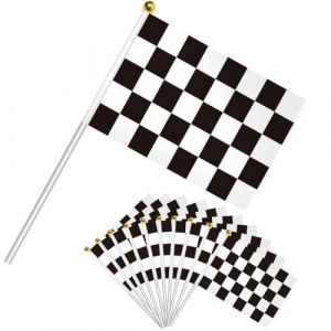 Lot de 50 Petit Drapeau Damier &agrave; Main Mini Drapeaux Noir et Blanc avec Batons 14x21cm Drapeau de Course C&eacute;l&eacute;bration Parade Supplies Race Cheer Waving Flags Sportif Jardin D&eacute;coration (WUSEYUN, neuf)