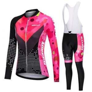 Maillot Cyclisme Femme Tenue Cycliste Manche Longue,V&ecirc;tements Velo VTT Jerseys et Pantalon &agrave; Bretelle avec 19D Coussin Gel,Ensemble Combinaisons de Cycling Printemps Automne S&eacute;chage Rapide(13,M) (DaWan-USA, neuf)