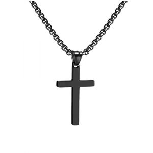 RWQIAN Croix Chaîne Hommes Croix Pendentif Acier inoxydable Garçons Pendentif Croix Collier Bijoux pour Femmes 16"-24" Argent Or Noir (Noir 0.4 * 0.8", 22.00) (MTJewelry Fr, neuf)