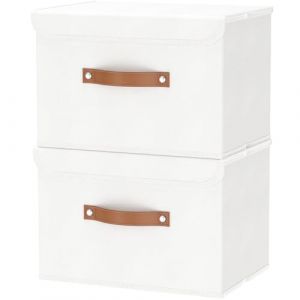 OUTBROS Boîte de Rangement, 45 x 30 x 30 cm Caisse Pliable avec Couvercles et Poignées, Vêtement Cube, Magazine pour, Chambre à Coucher (2 pièces,Blanche) (OUTBROS-FR, neuf)