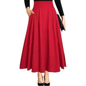 Ranphee Jupe Longue Femme Rouge Chic et Elegant Taille Haute A-Ligne Maxi Midi Festival Fluide Trapeze Evas&eacute;e Fendue Tenue avec Poche Fermeture Eclair S (Ranphee Store, neuf)