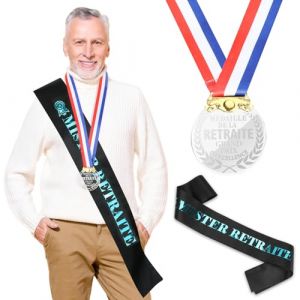 DPKOW Accessoires Cadeau de Retraite pour Homme, Mister Retraite &Eacute;charpe Retraite M&eacute;daille pour Homme Kits de D&eacute;guisement F&ecirc;te de Retraite Gadget pour Homme (dpkow, neuf)