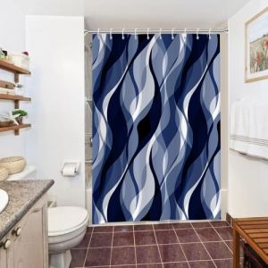 Rideau Douche Anti Moisissure, Uiiooazy Rideau de Douche Bleu Marine Abstrait Rayure Noir Rayé Rideaux de Baignoire Tissu Imperméable Lavable Polyester Rideaux Salle de Bain avec 10 Crochets 150x180cm (dongguibinjingpinxiaodianpu, neuf)