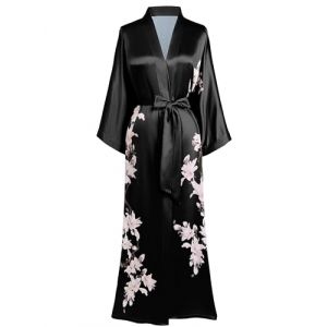 BABEYOND Kimono Robe de Nuit Femme Robe de Chambre Longue Robe de Nuit Floral Kimono Long Chemise de Nuit Kimono(Noir) (BABEYOND  FR, neuf)