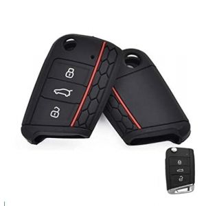 Coque de clé compatible avec Volkswagen Golf Polo Tiguan T ROC T CROSS Passat Compatible avec Seat Caoutchouc 3 Touches Porte-clés Coque Souple Protection Télécommande Voiture (Noir) (Car_Passion2013, neuf)