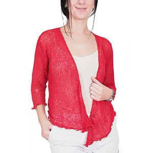 Mimosa Mesdames Femme Grande Taille Boléro au Crochet Briller en Dentelle Plaine Etendue Résille Cardigan Haussement D'épaules (Taille Unique, Cherry Red) (Evoque, neuf)