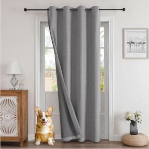 Joydeco Rideau Thermique Porte d'Entr&eacute;e Effet Lin 132x210cm 1 Panneau avec Revetement 100% Anti-Lumineux, Rideau Occultant Porte Int&eacute;rieur &agrave; Oeillets pour Chambre Dressing Armoire - Gris Clair (joydeco, neuf)